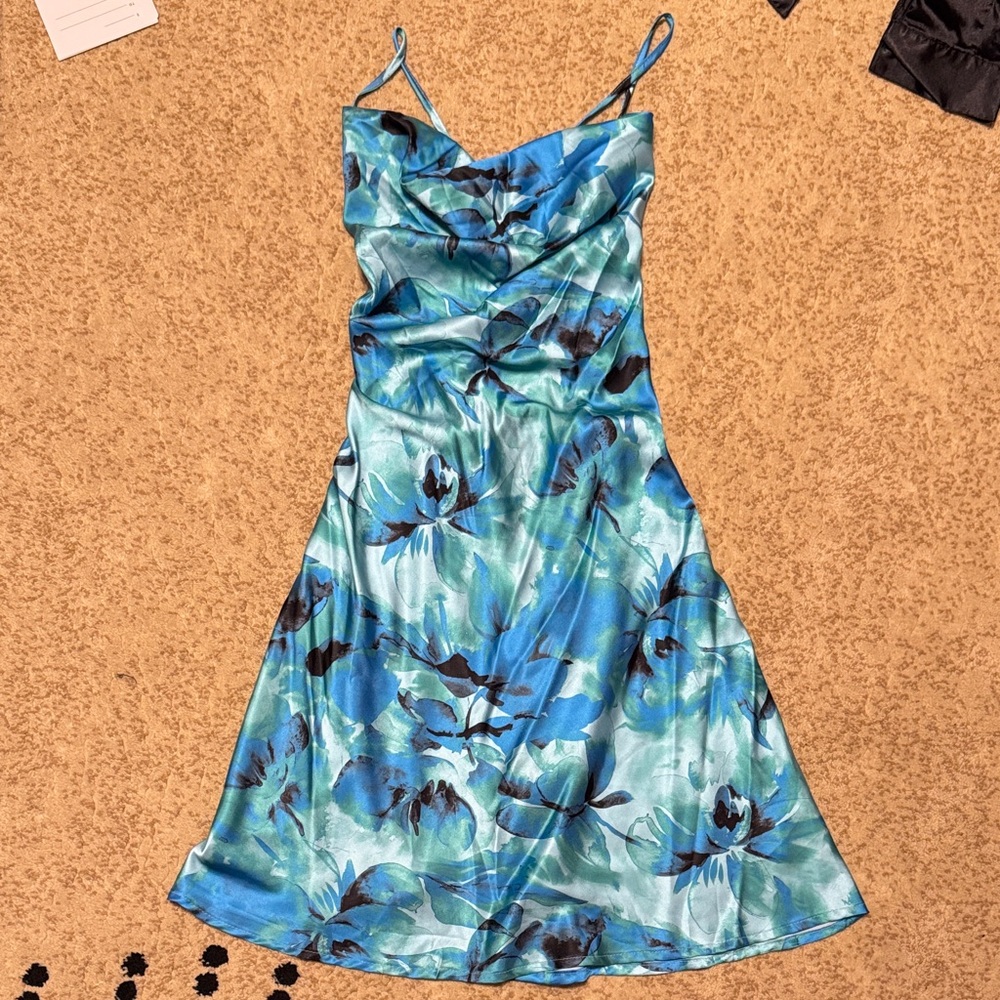 SHEIN Teal and Black Floral Midi Dress